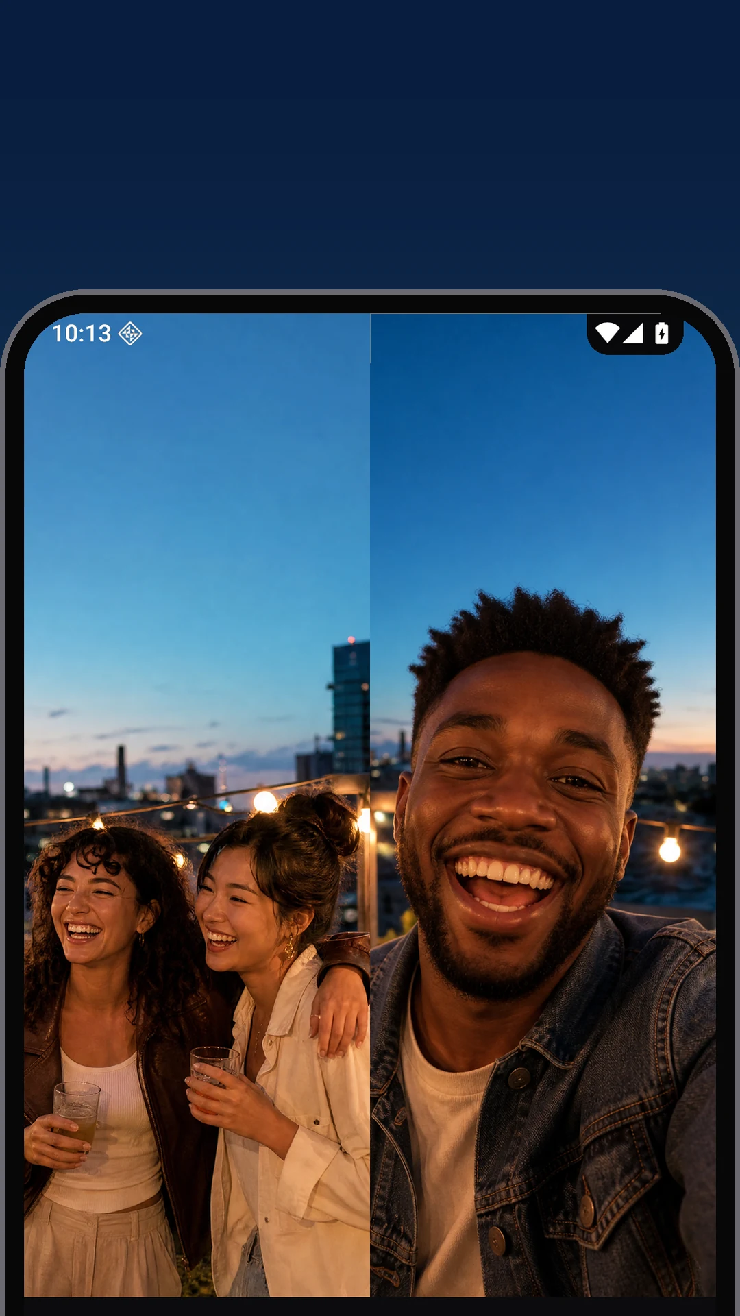 Friends using Bothie during a rooftop gathering